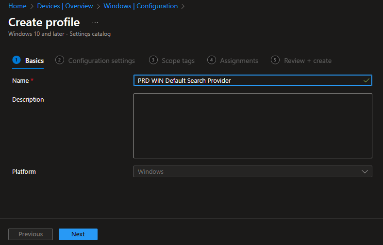 Configuring Microsoft Edge default search provider settings